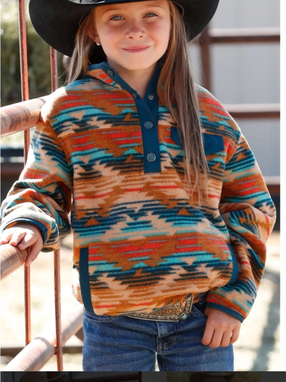 Cruel Girl Orange & Teal Aztec Pullover for Kids